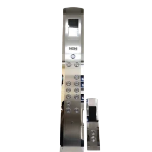 Mặt gọi cabin + tầng 010 - Inox trắng, viền gương, đế âm, ánh sáng đỏ
